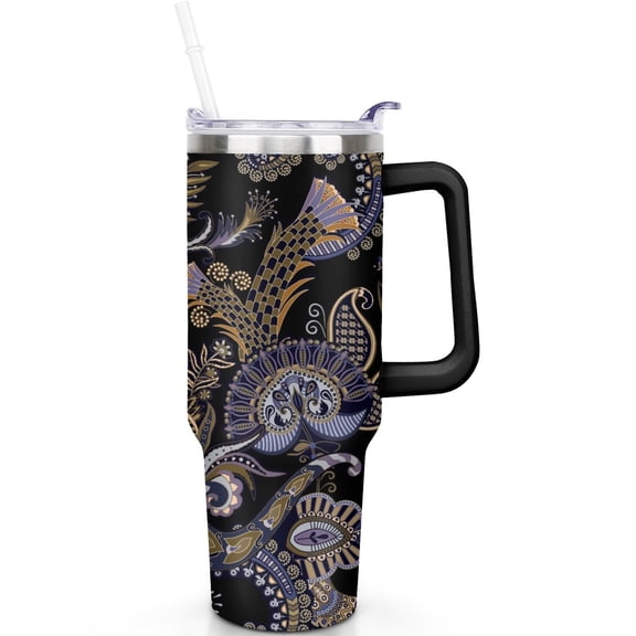 Cabin Crew Essential for Paisley Style 40oz Travel Coffee Cup With Handle, Double Insulated Spill Proof Lid Straw Gift