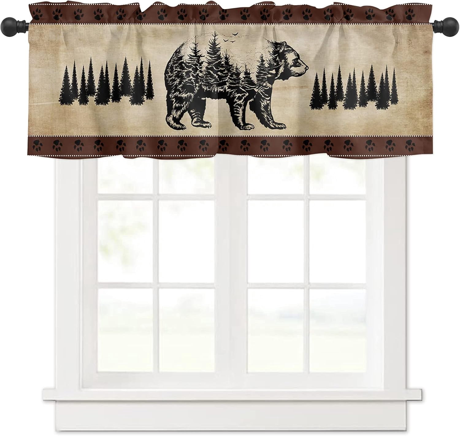 AMHNF Plaid Bear Shower Curtain - Black Red Buffalo Check With Bear Silhouettes, Rustic Cabin Farmhouse Bathroom Decor