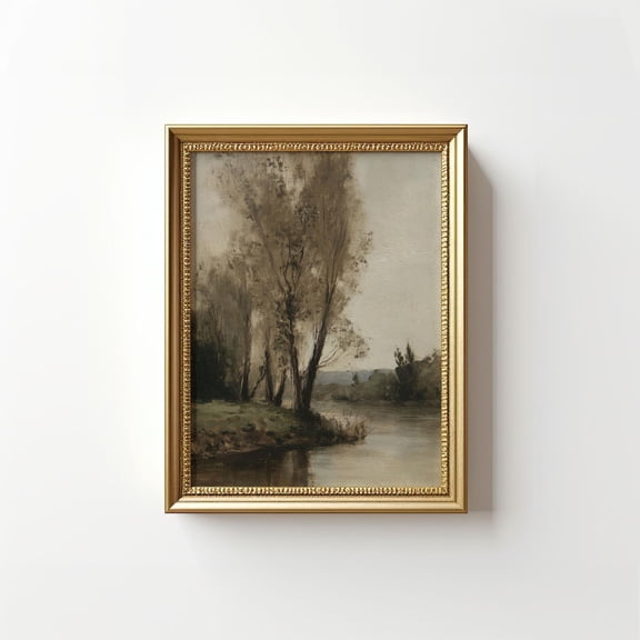 Cabin Forest River Wall Art Moody Woodland Landscape Print Rustic Lodge Decor Cozy Lodge Wall Art Fall Forest Artwork Earthy Nature Print Poster, Unframed Poster Size 8x12 F03.1.15l1250