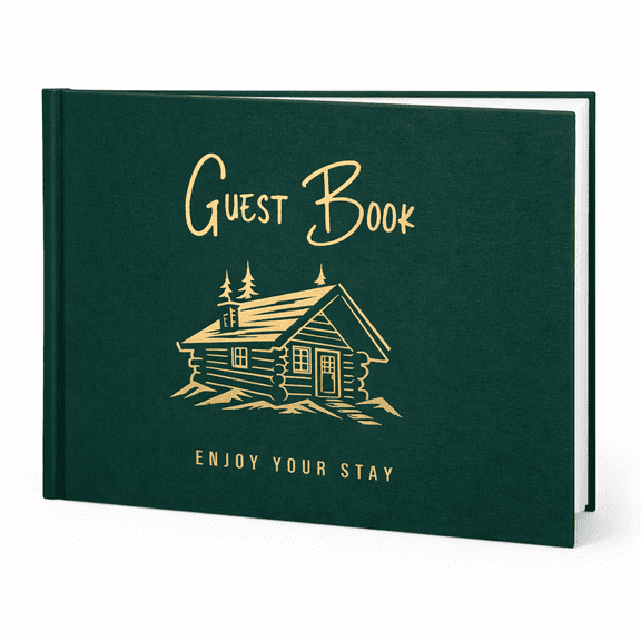 Cabin Guest Book for Vacation Homes / Short Term Rentals / Airbnbs / Host Essentials / Green Linen Hardcover