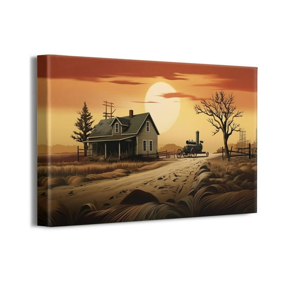 Cabin Home Decoration Wall Decor Old Vintage Car Art Canvas Old Red Barn Painting Wall DecorationsFall Theme 16"x12" for Dining Room Living Room Bedroom Office