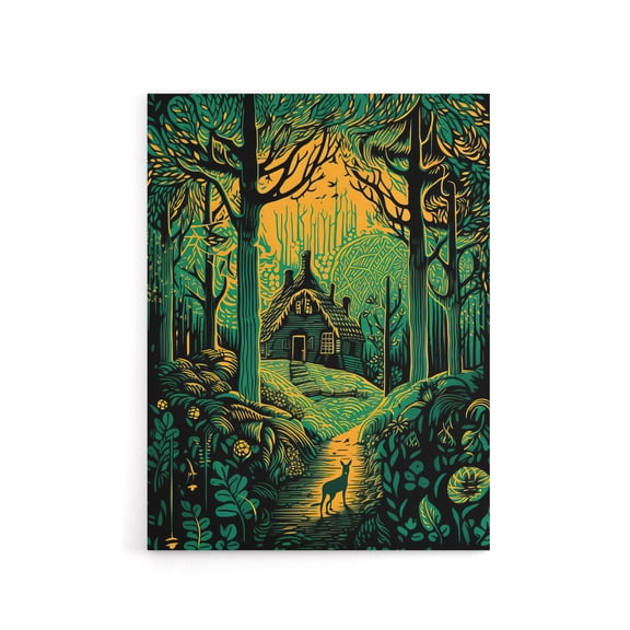 Cabin Hut In A Forest At Sunrise Canvas Wall Art Print 24X32"