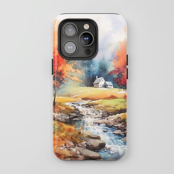 Cabin Landscape for All iPhone Series Tough Phone Case Watercolor Nature