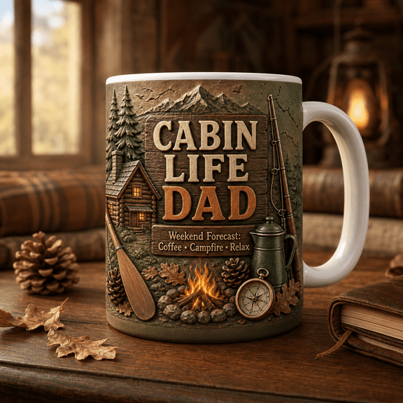 Cabin Life Dad Mug Father's Day Gift for Outdoorsy Dad, Coffee Campfire Relax Cup