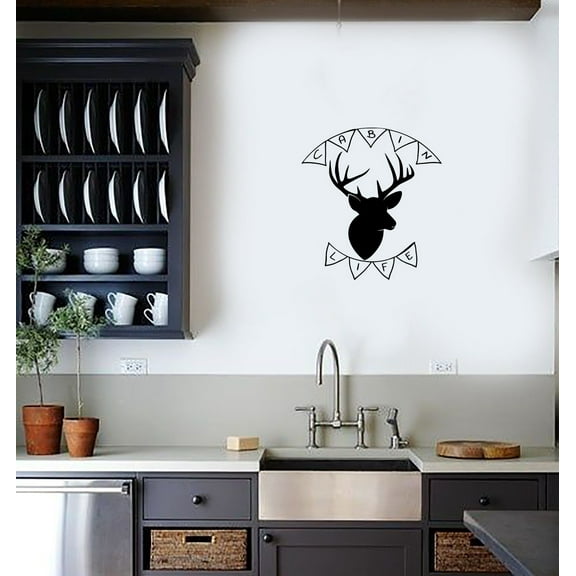 Cabin Life Quote Cabin Camp Forest Deer Animal Camping Scenery Vacation Quotes Wall Decal Sticker Vinyl Art Mural for Girls / Boys Campers Home Room Walls Bedroom House Decor Decoration (10x10 inch)