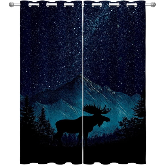 Cabin Moose Blackout Curtains, Rustic Wildlife Animal Print Window ...