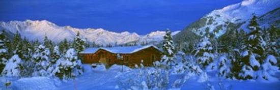 Cabin Mount Alyeska Alaska USA Canvas Art - Panoramic Images (36 x 12)
