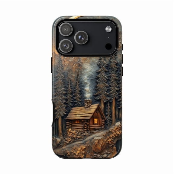 Cabin Mountain Rustic Wood Carving Nature Wilderness iPhone 11 12 13 14 15 16 17 Pro Max Case