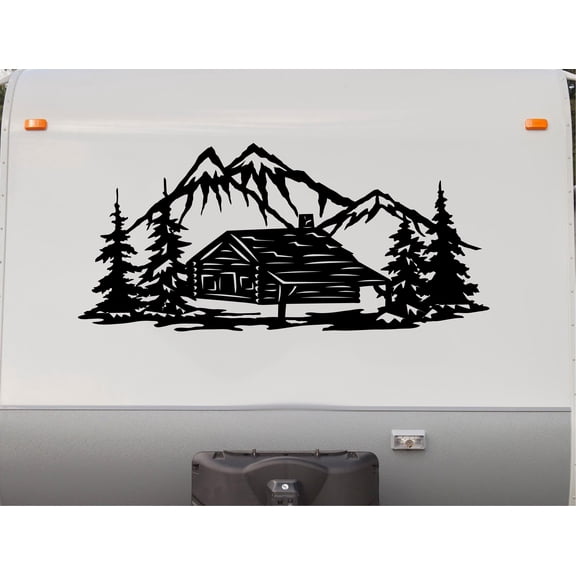Cabin Mountains Trees Camper Trailer Decals Replacement Stickers CRV11