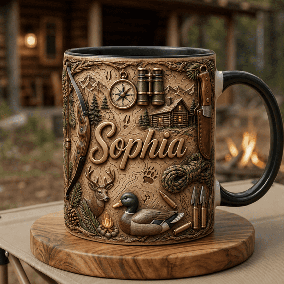 Cabin Mug 2D Printed 3D Effect Personalized Hunting Cabin Coffee Cup
