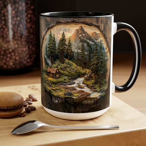 Cabin Mug: Rustic Forest Landscape Coffee Cup
