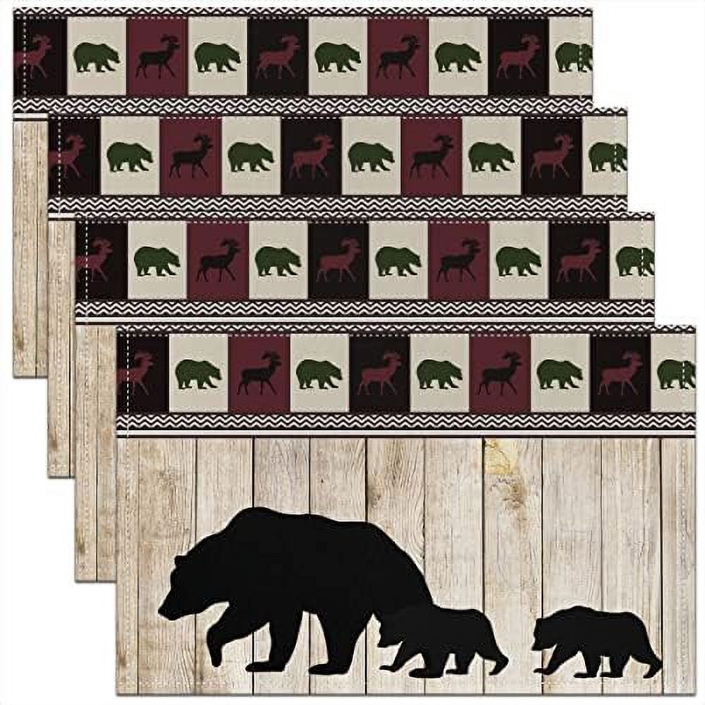 Cabin Placemats Set of 4 Gray Bear Pine Tree Silhouette Pattern Kitchen