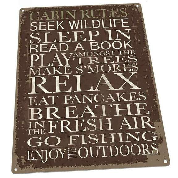 Cabin Rules 9"x12" Metal Sign, Wall Decor for Vacation Home