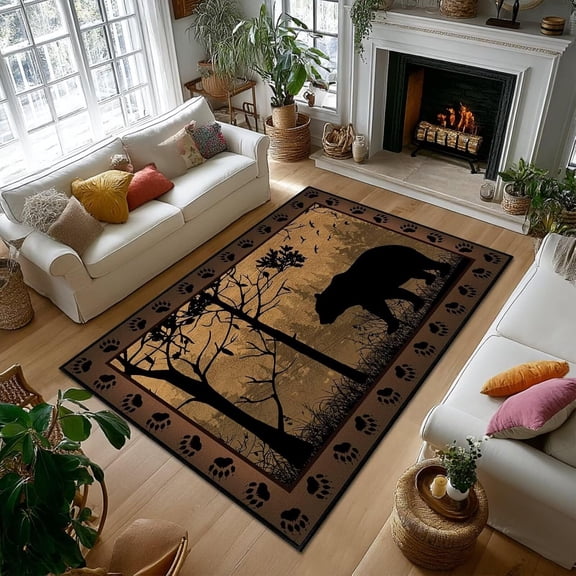 Cabin Rustic Area Rug 4x6,Bear Country , Area Carpets for Living Room,Ultra-Thin Washable Throw Floor Rugs Indoor Non Slip Accent Floor Mats for Bedroom,Dining Room,Laundry Room,Brown