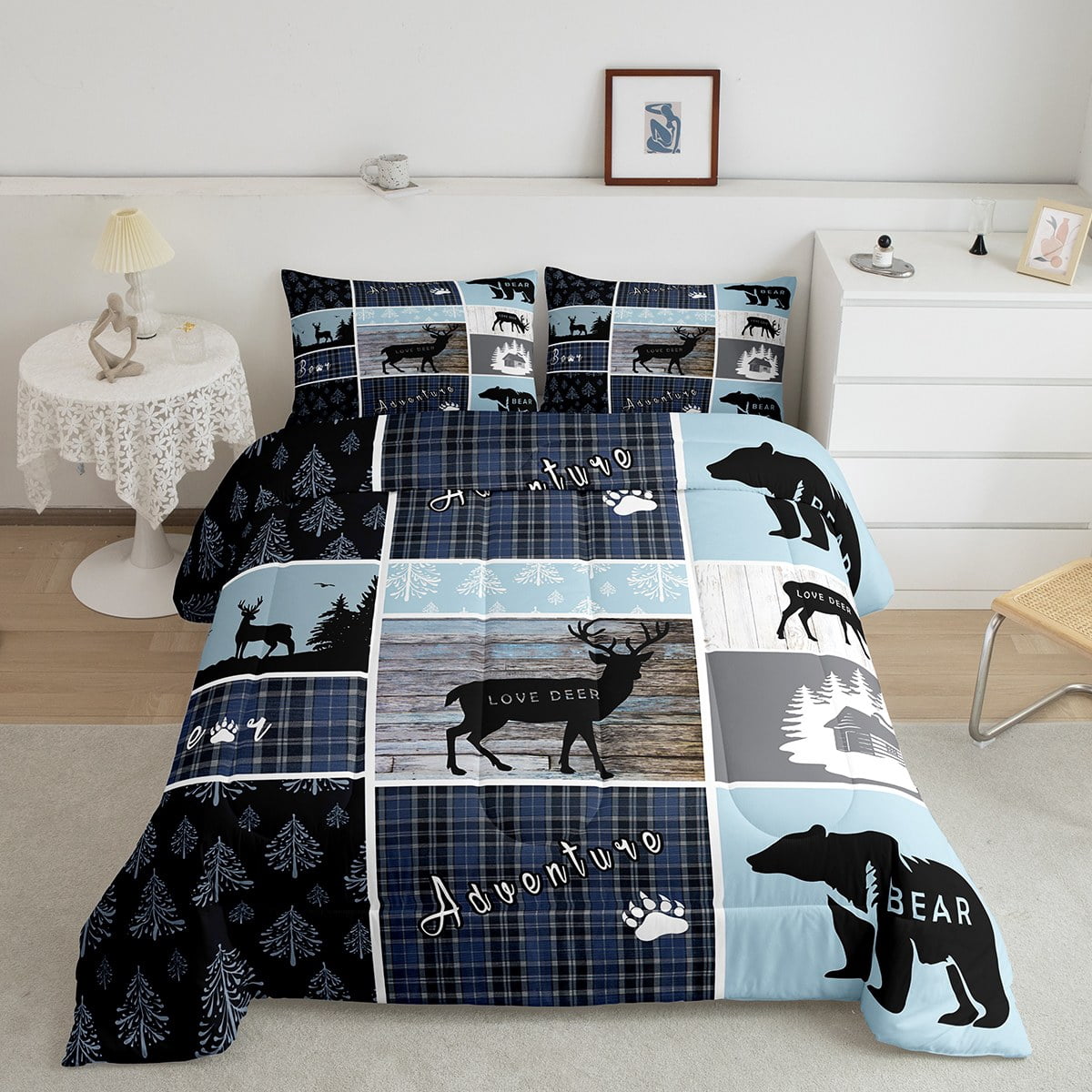 Cabin Rustic Bedding Full Bear Deer Woodland Animals Comforter Set For cabin-rustic-bedding-full-bear-deer-woodland-animals-comforter-set-for