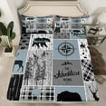 thumbnail image 1 of Cabin Rustic Lodge Fitted Sheet, Bear Deer Vintage Bedding Set Full Size, Country Farmhouse Patchwork Bed Sheets Woodland Geometric Plaid Patchwork Sheets With 2 Pillow Cases, Grey Black, 1 of 5