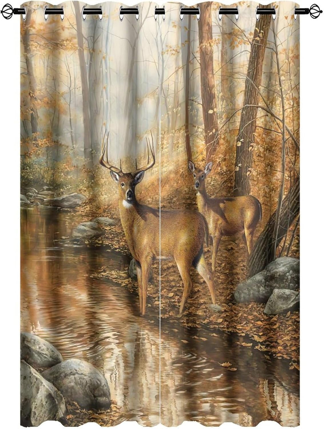 Cabin Rustic Wildlife Deer Curtains,Farmhouse Autumn Forest Animal Deer Window Drapes Thermal ...