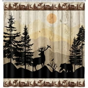 Cabin Shower Curtain, Rustic Shower Curtain Set, Cute Bear Deer Forest Print on Country Farmhouse Lodge Wooden Board Cloth Shower Curtains Bathroom Accessories with 12 Hooks, Tan Brown, 72X72in