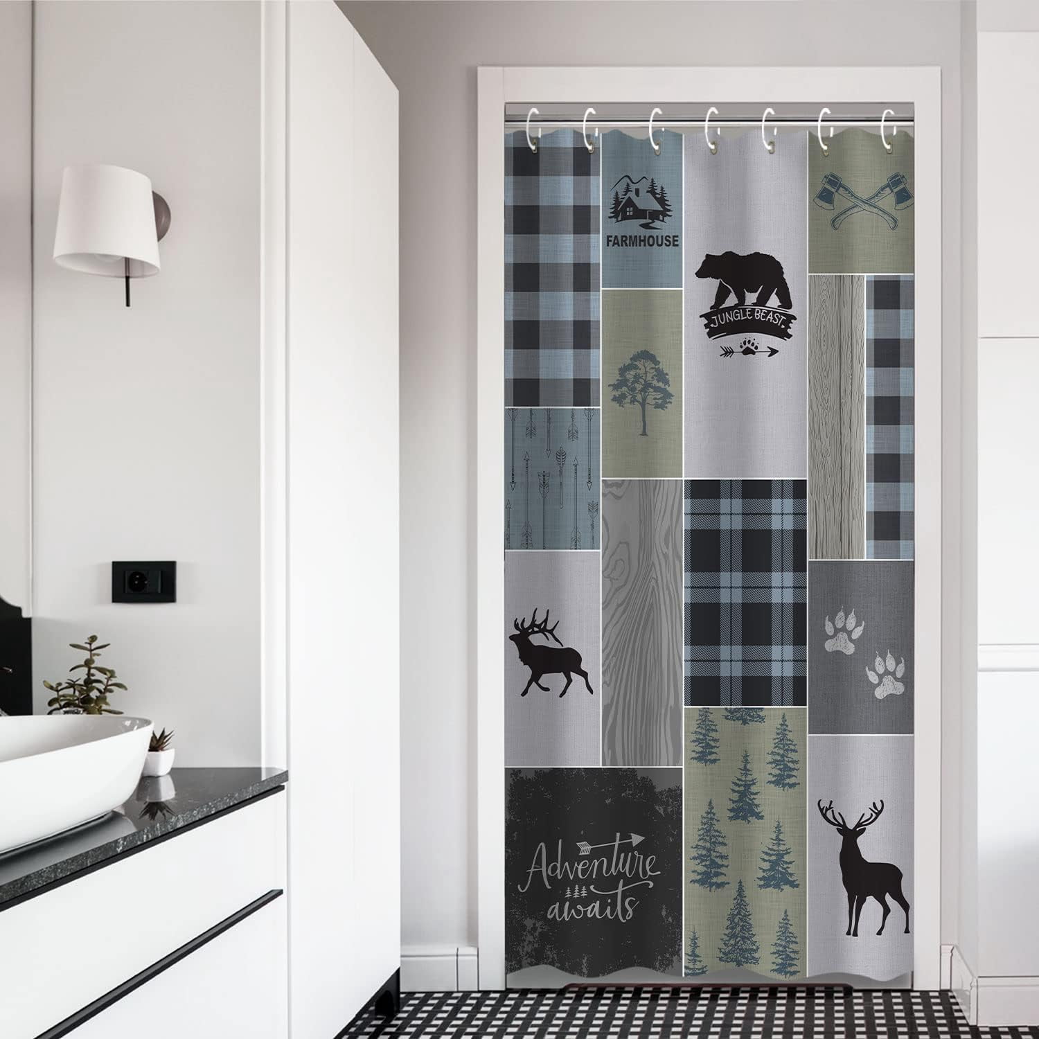 Cabin Shower Curtain, Rustic Shower Curtains Set with Hooks, Farmhouse Shower Curtain, Stall Shower Curtain, Decor Rv Small Shower Curtain, 36x72