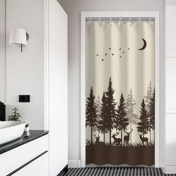 Cabin Shower Curtains, Deer Shower Curtain, Camo Shower Curtain for Bathroom, Forest Moose Hunting 72 Inch Bathroom Curtain, Rustic Wildlife Shower Curtain Set with Hooks, Brown, 36Wx72H