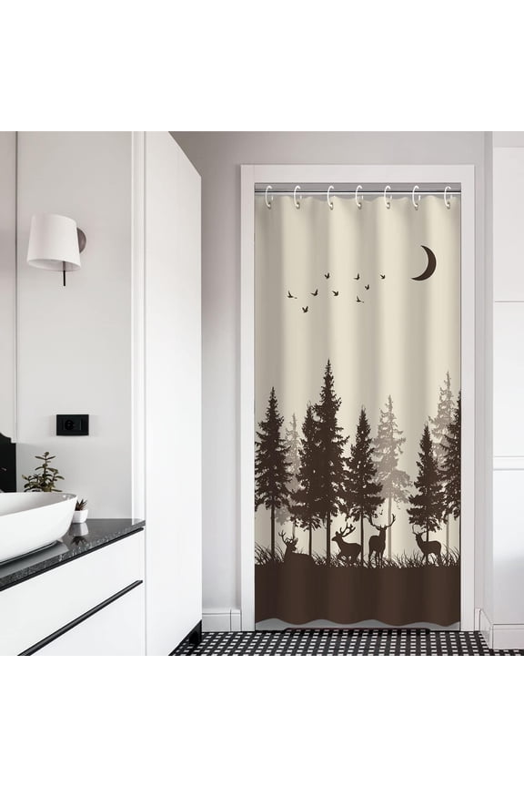 Cabin Shower Curtains, Deer Shower Curtain, Camo Shower Curtain for Bathroom, Forest Moose Hunting 72 Inch Bathroom Curtain, Rustic Wildlife Shower Curtain Set with Hooks, Brown, 36Wx72H