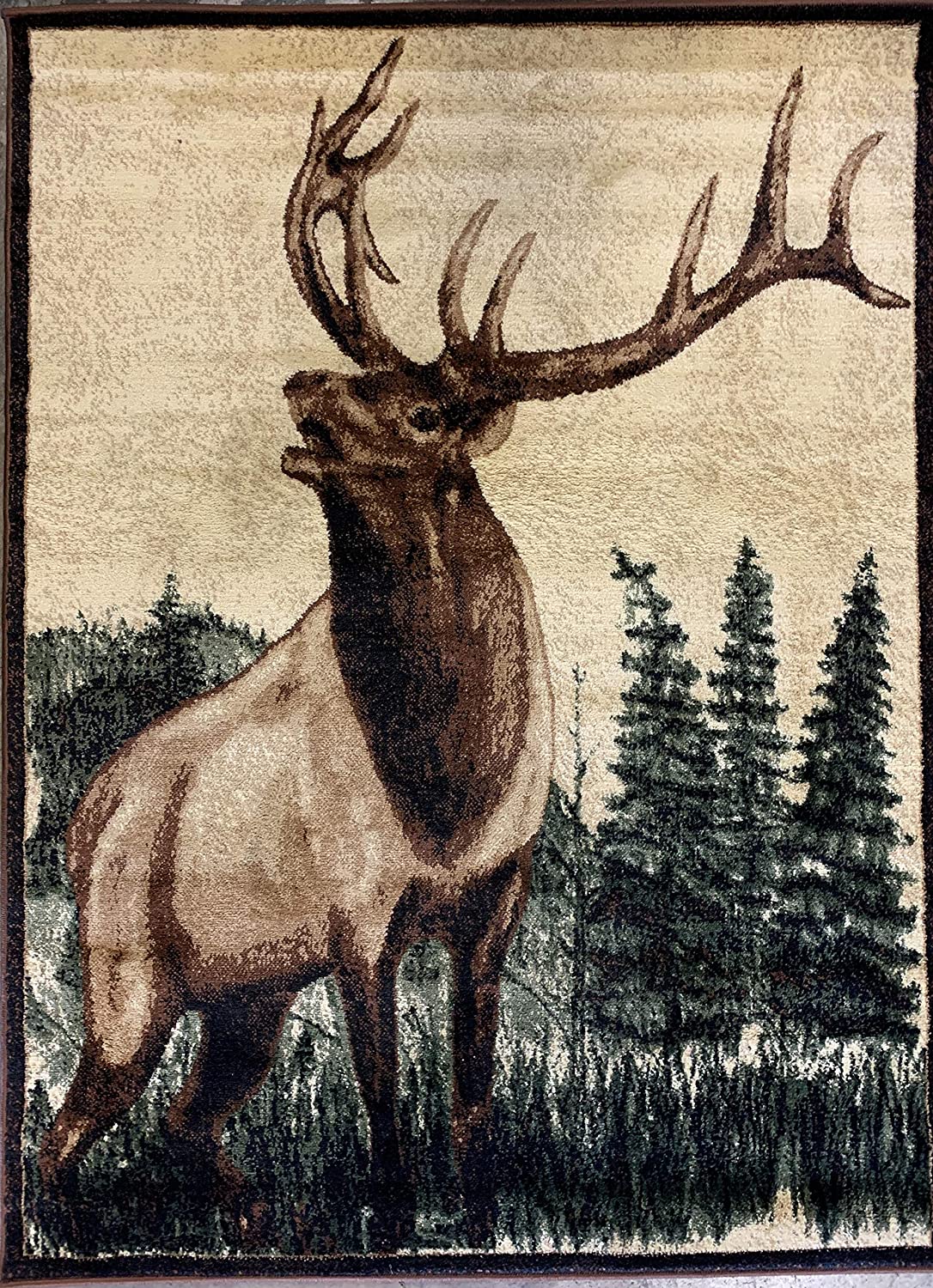 Cabin Style Area Rug Rustic Western Country Bear Elk Deer Bear Wildlife