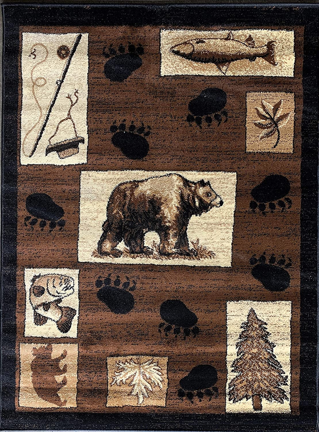 Cabin Style Area Rug Rustic Western Country Bear Elk Deer Bear Wildlife