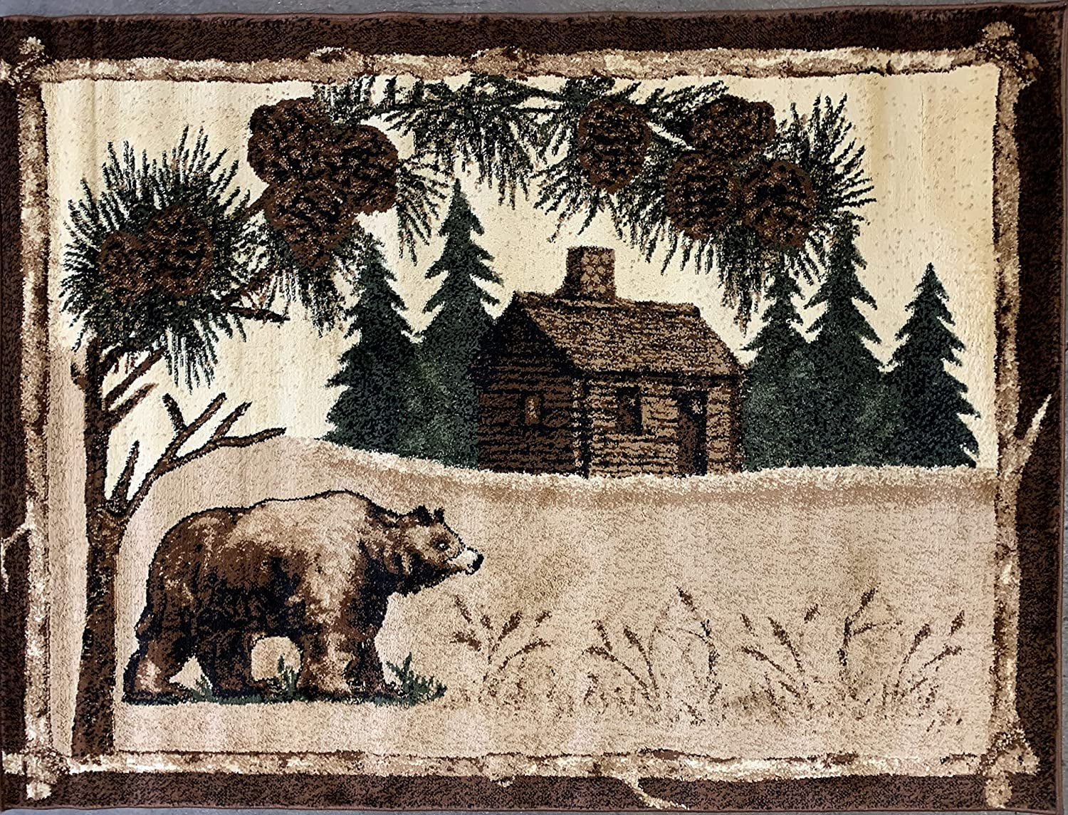 Cabin Style Area Rug Rustic Western Country Bear Elk Deer Bear Wildlife