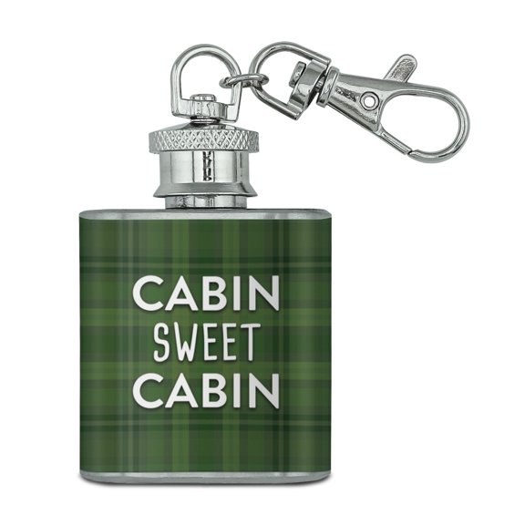 Cabin Sweet Cabin Green Plaid Stainless Steel 1oz Mini Flask Key Chain
