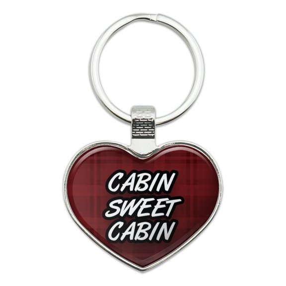 Cabin Sweet Cabin Red Plaid Heart Love Metal Keychain Key Chain Ring