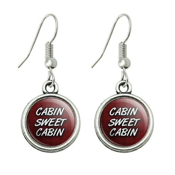 Cabin Sweet Cabin Red Plaid Novelty Dangling Drop Charm Earrings