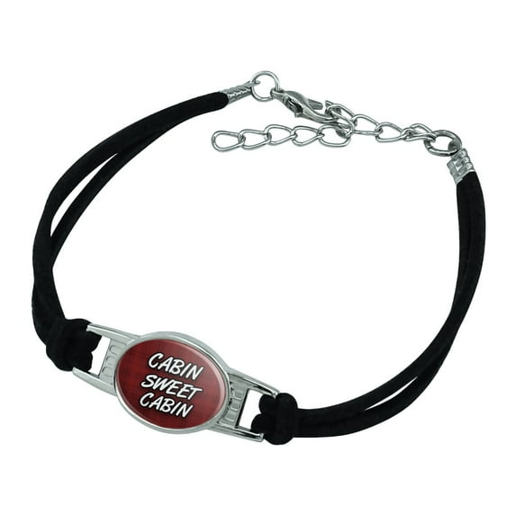 Cabin Sweet Cabin Red Plaid Novelty Suede Leather Metal Bracelet