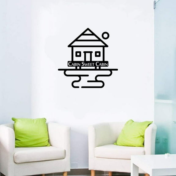 Cabin Sweet Cabin Quote Camp Forest Lodge Camping Scenery Vacation Quotes Wall Decal Sticker Vinyl Art Mural for Girls / Boys Campers Home Room Walls Bedroom House Decor Decoration (20x20 inch)