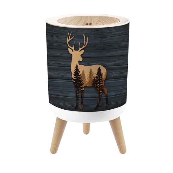 Cabin Trash Can with Lid Deer Antlers Western Farmhouse Wild Animal Blue 1.8 Gallon Dog Proof Trash Can Round Garbage Can Waste Bin Wastebasket for Bathroom Bedroom Living Room