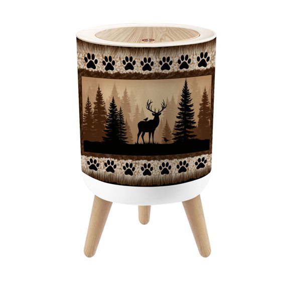 Cabin Trash Can with Lid Deer Farmhouse Wild Animals Footprints Cabin 1.8 Gallon Dog Proof Trash Can Round Garbage Can Waste Bin Wastebasket for Bathroom Bedroom Living Room