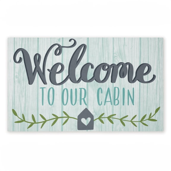 Cabin Welcome Whimsical Script Printed Outdoor Door Mat, design by Amanda McGee, 18"x30"