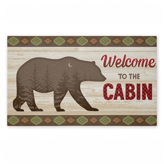 Cabin Welcome with Rustic Bear Printed Outdoor Door Mat, design by Arrolynn Weiderhold, 18"x30"