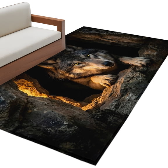 Cabin Wolf Area Rug 4x6 Washable Rug Non Slip Farmhouse Animals Black Large Area Rug Indoor Floor Carpet for Entryway Bedroom Kitchen Living Room Home Office Dining Room Nursery
