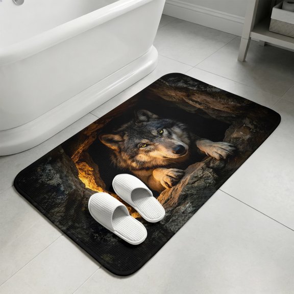 Cabin Wolf Bathroom Rugs Non Slip Washable Bath Mat Absorbent Low Pile Front Door Mat Farmhouse Animals Black Indoor Doormat for Kitchen Entryway Shower Decor Accessories 15.7"x23.6"