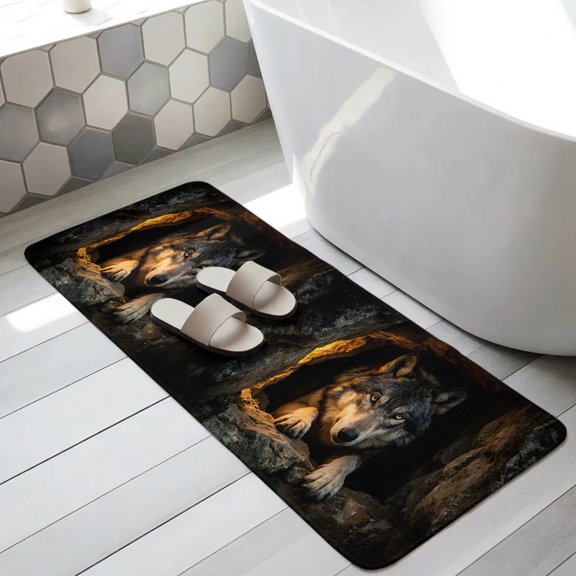 Cabin Wolf Bathroom Runner Rugs Non Slip Washable Absorbent Narrow Long Bath Mat Farmhouse Animals Black Runner Rugs for Kitchen Hallway Bedroom Laundry Study Room 19.7"x63"