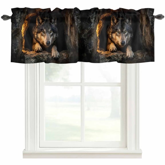 Cabin Wolf Kitchen Valances for Windows, Farmhouse Black Bathroom Window Valances 42x12 Inch Rod Pocket Window Treatments Valance Curtains for Living Room Bedroom Decor