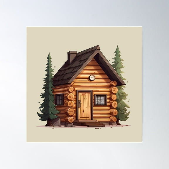 Cabin In The Woods - Digital Art - Outdoor Sticker Series 1 | Wanderupnorthco. Poster Wall Art, Modern Wall Decor For Living Room Bedroom, 24x24 UNFRAMED