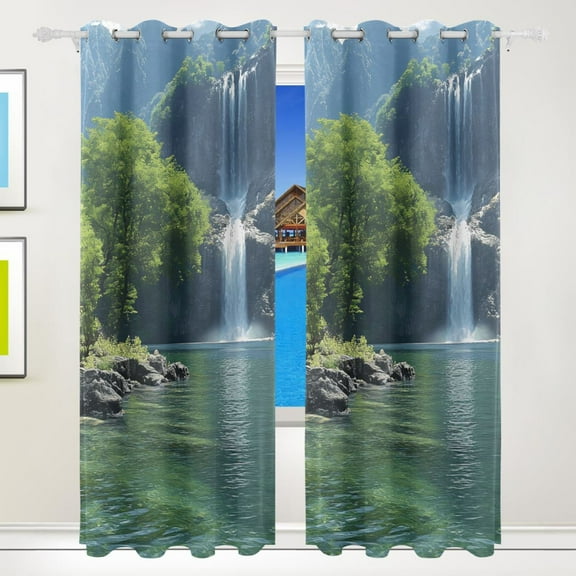 Cabin by Lake Blackout Curtains 72 inch Length 2 Panels Grommet Drapes for Bedroom Living Room 72x55