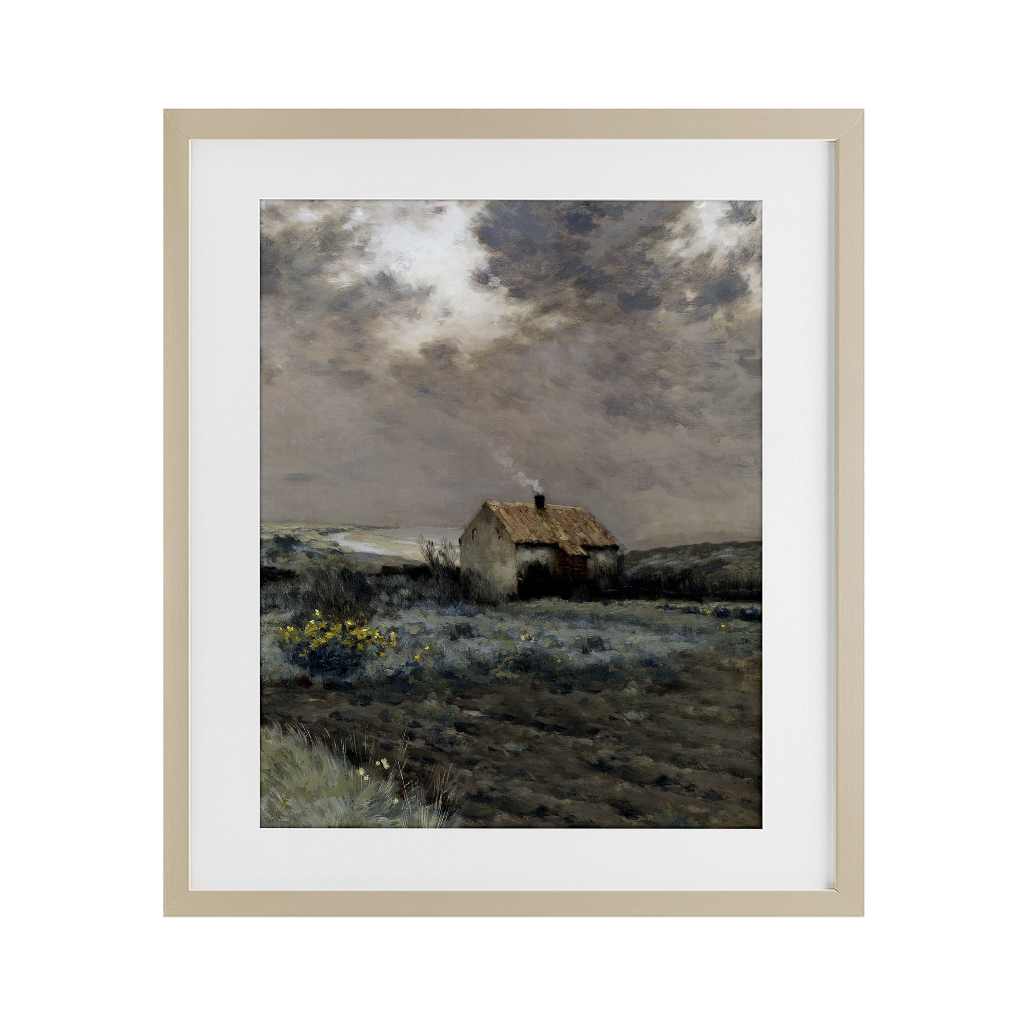 Cabin in Overcast Field Birch Framed Print Under Glass, design by Lettered and Lined