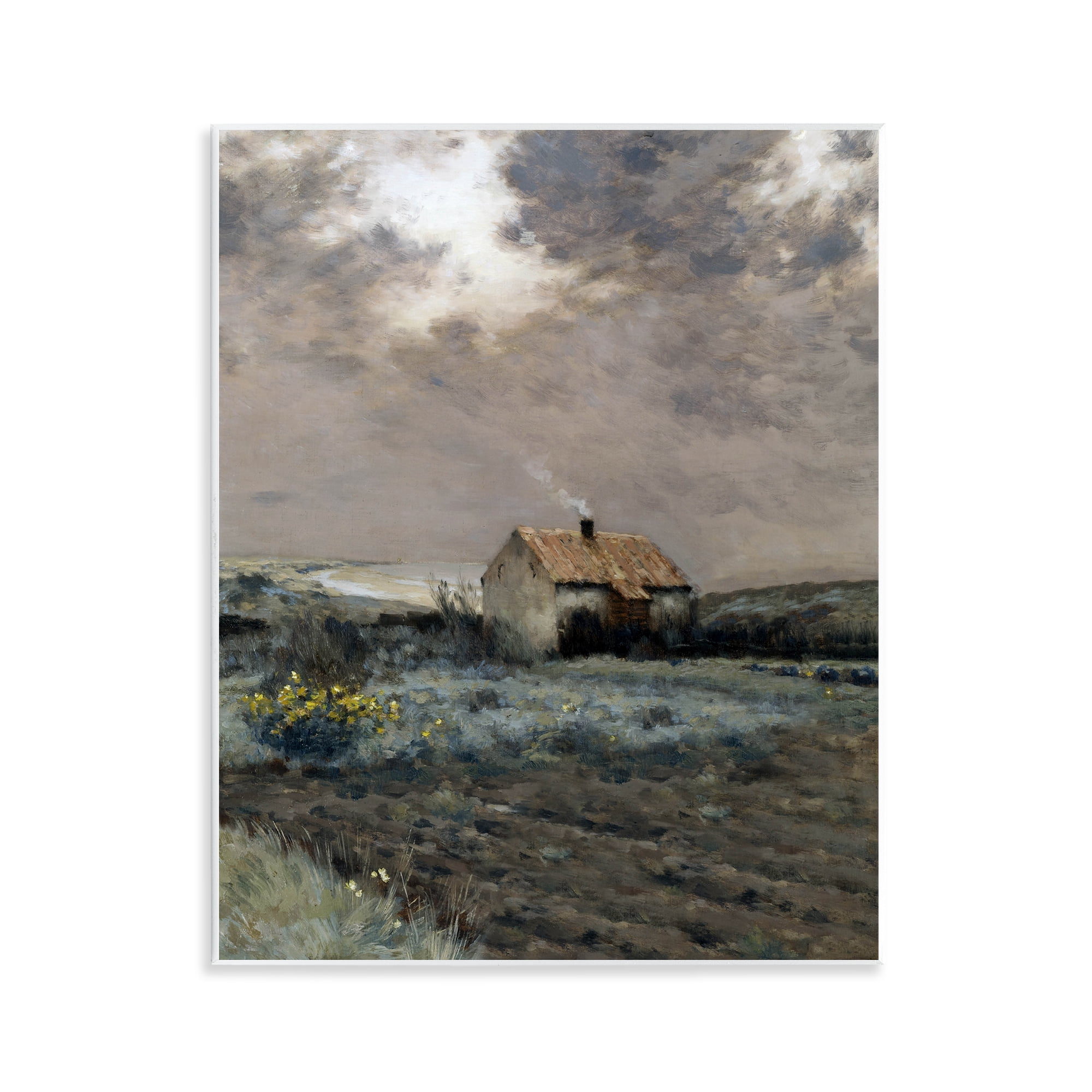 Cabin in Overcast Field Wall Plaque Art, design by Lettered and Lined