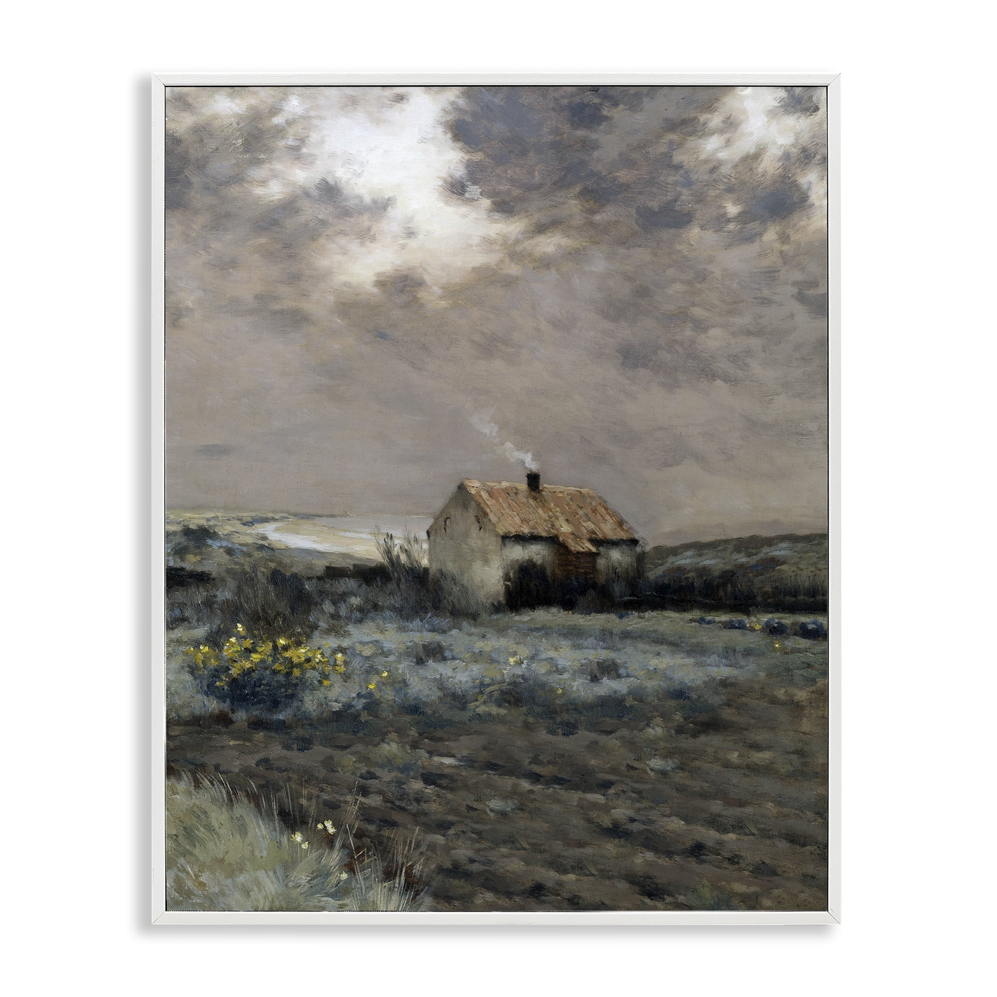Cabin in Overcast Field White Framed Giclee Art, design by Lettered and Lined