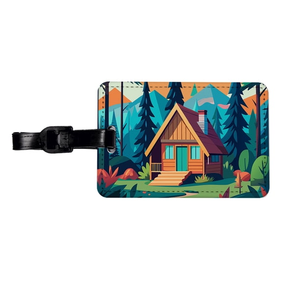 Cabin in the Forest Rustic Log Faux Leather Travel Luggage Tag