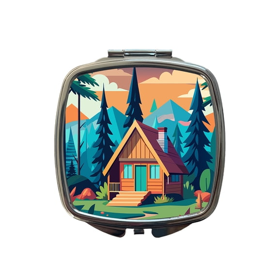 Cabin in the Forest Rustic Log Travel Makeup Handbag Purse Small Pocket Compact Mirror