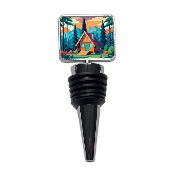 Cabin in the Forest Rustic Log Wine Bottle Stopper Cap Plug