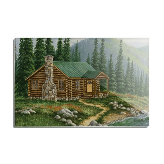 Cabin on the River Scene Rectangle Acrylic Fridge Refrigerator Magnet